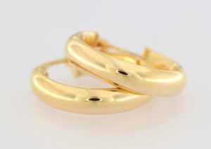 9ct yellow gold 4mm x 15mm half round creole hoops.