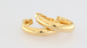 9ct yellow gold 4mm x 15mm half round hoops.
