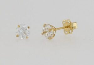 9ct yellow gold 4mm round cubic zirconia claw set studs.