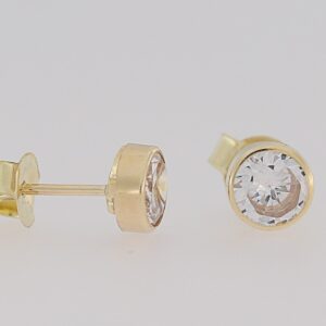 9ct yellow gold 5mm round cubic zirconia tube set studs.