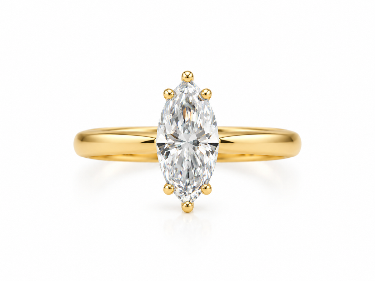 9ct yellow gold ring with marquise shaped laboratory grown diamond