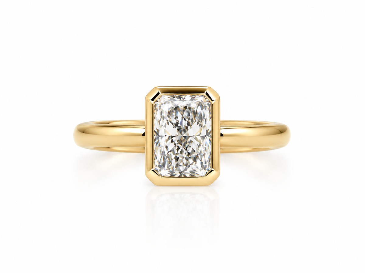 9ct yellow gold ring set with rectangle laboratory grown diamond
