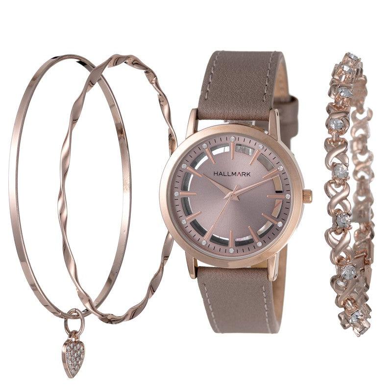 Hallmark Ladies Leather Watch With 3x Bracelets