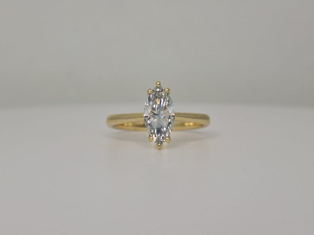 9ct yellow gold ring with marquise shaped laboratory grown diamond