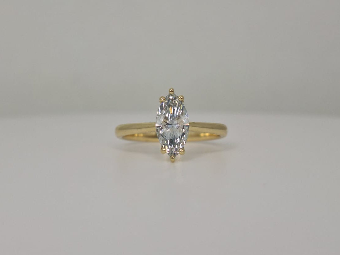 9ct yellow gold ring with marquise shaped laboratory grown diamond