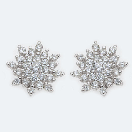 Silver cubic zirconia flower cluster studs