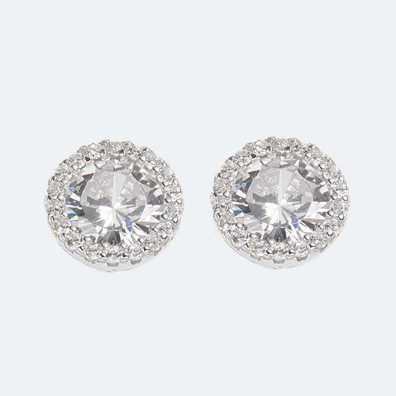 Silver cubic zirconia halo studs