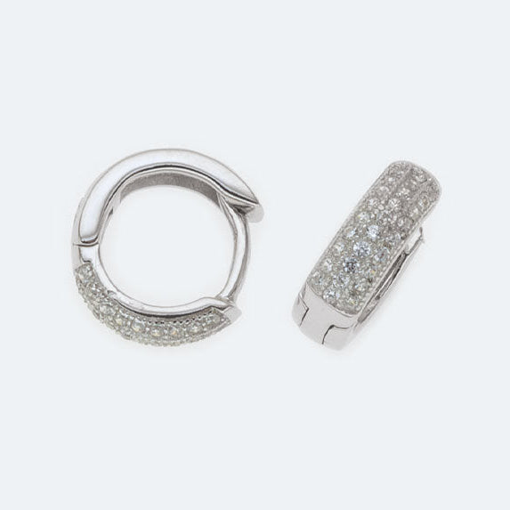 Silver 5mm x 10mm cubic zirconia huggies.