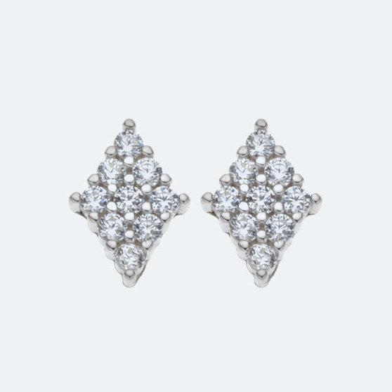 Silver diamond shape cubic zirconia cluster stud