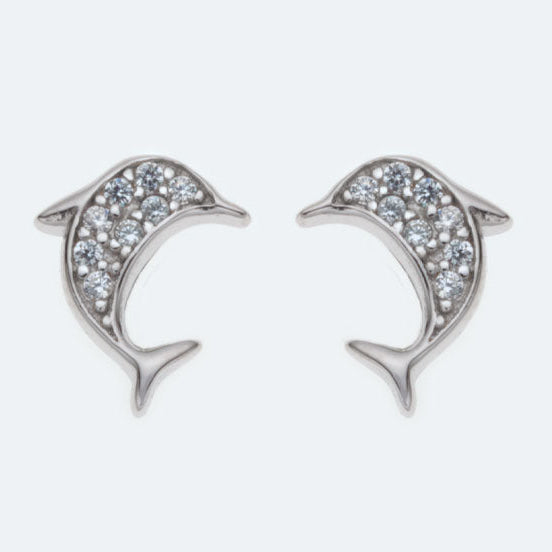 Silver dolphin studs with cubic zirconia's
