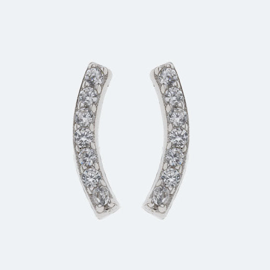Silver crescent moon shaped studs with cubic zirconia's