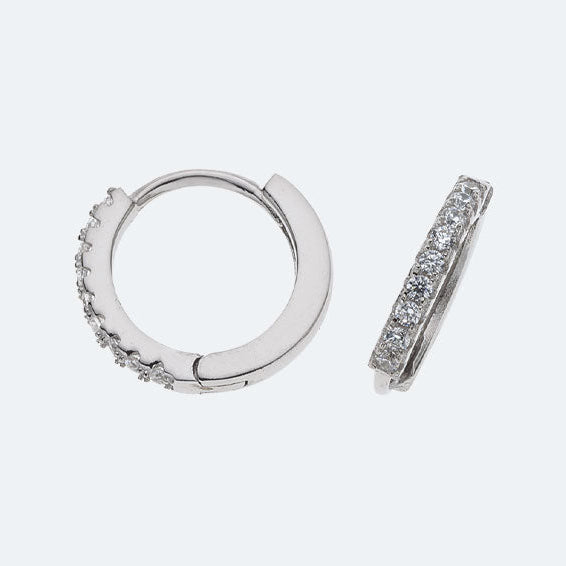 Silver 1.5mm x 9mm cubic zirconia huggies.