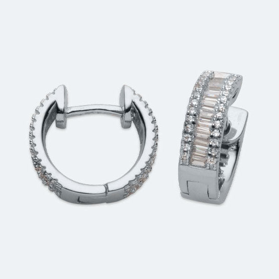 Silver cubic zirconia huggies.
