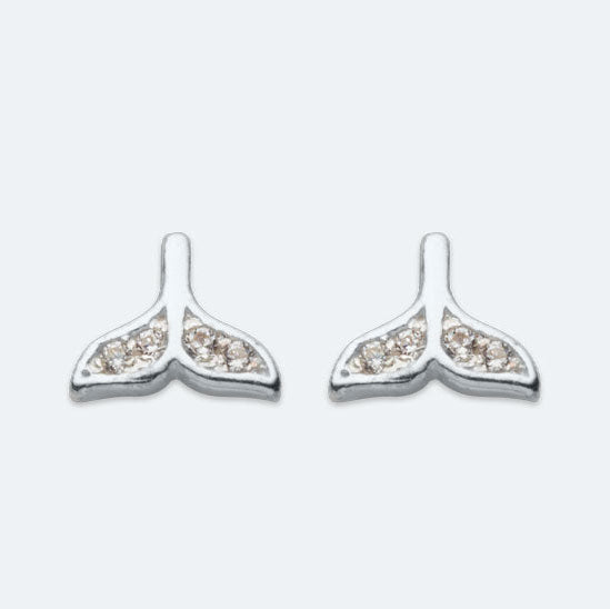 Silver whale tail studs with cubic zirconia's