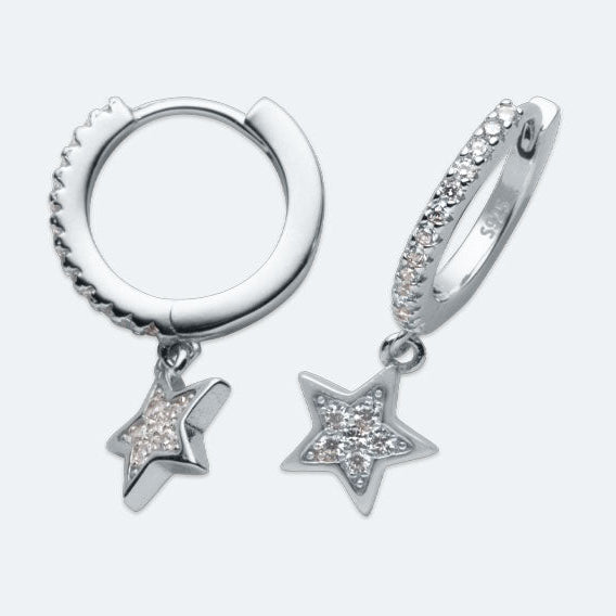 Silver cubic zirconia huggies with stars
