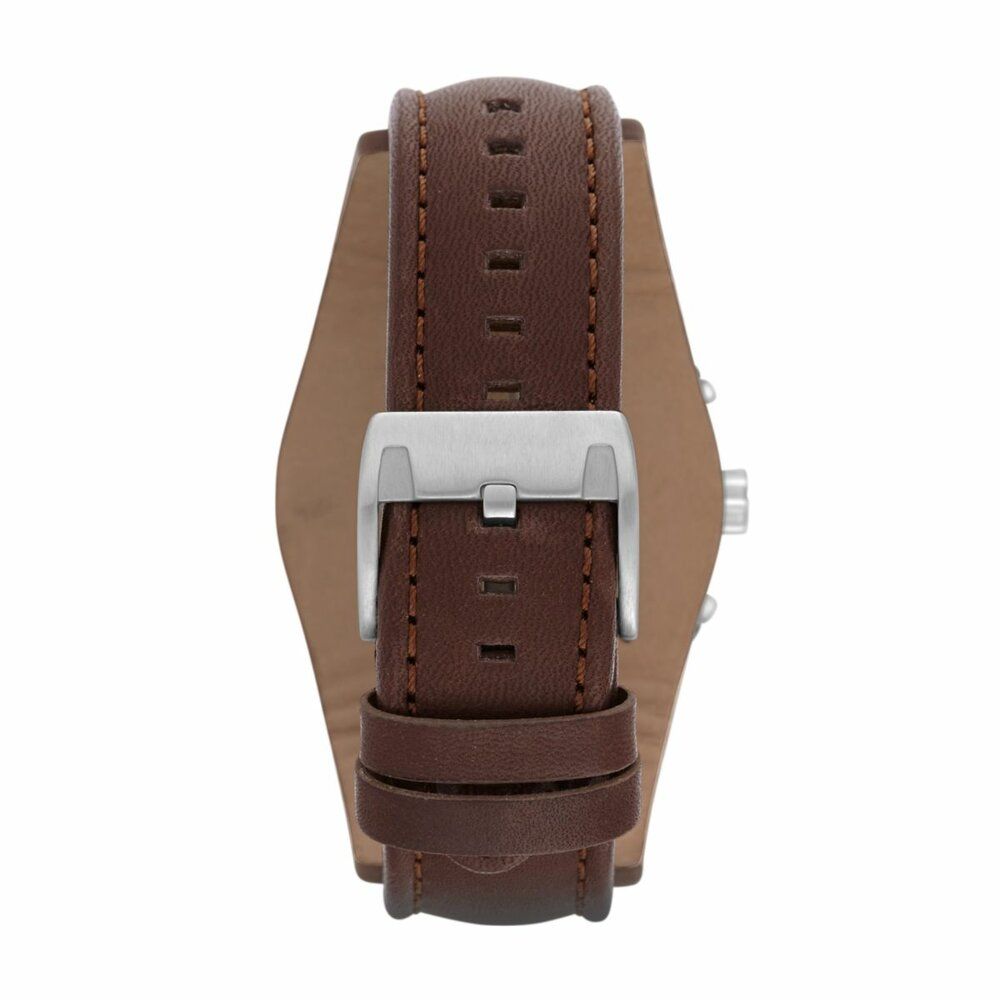 Fossil Men's Coachman Silver/Steel Round Leather Watch