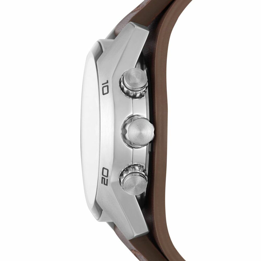 Fossil Men's Coachman Silver/Steel Round Leather Watch