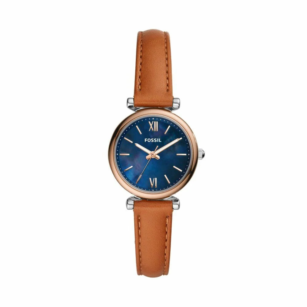 Ladies Fossil Women's Carlie Mini Silver Round Leather Watch