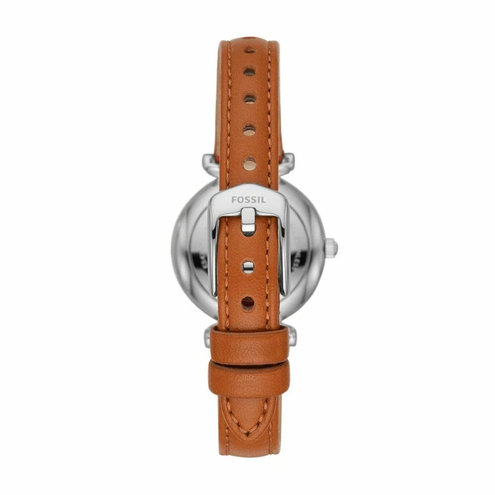 Ladies Fossil Women's Carlie Mini Silver Round Leather Watch