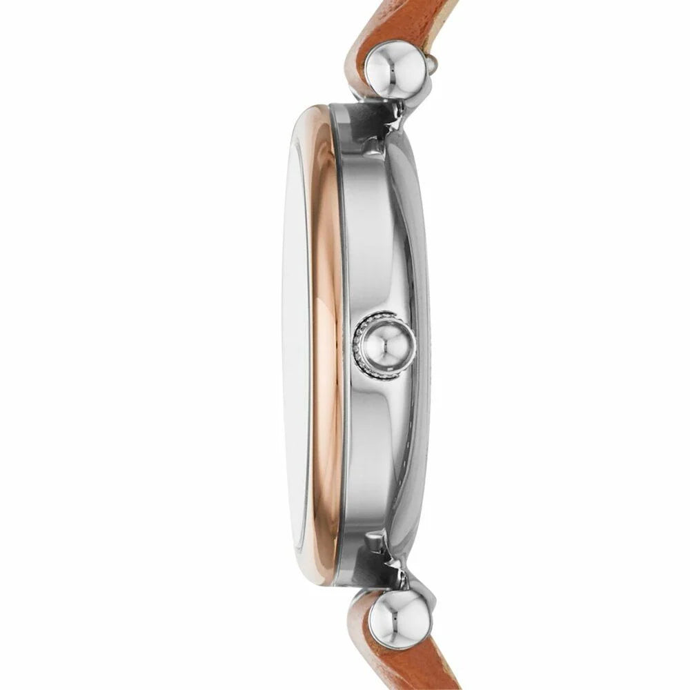 Ladies Fossil Women's Carlie Mini Silver Round Leather Watch